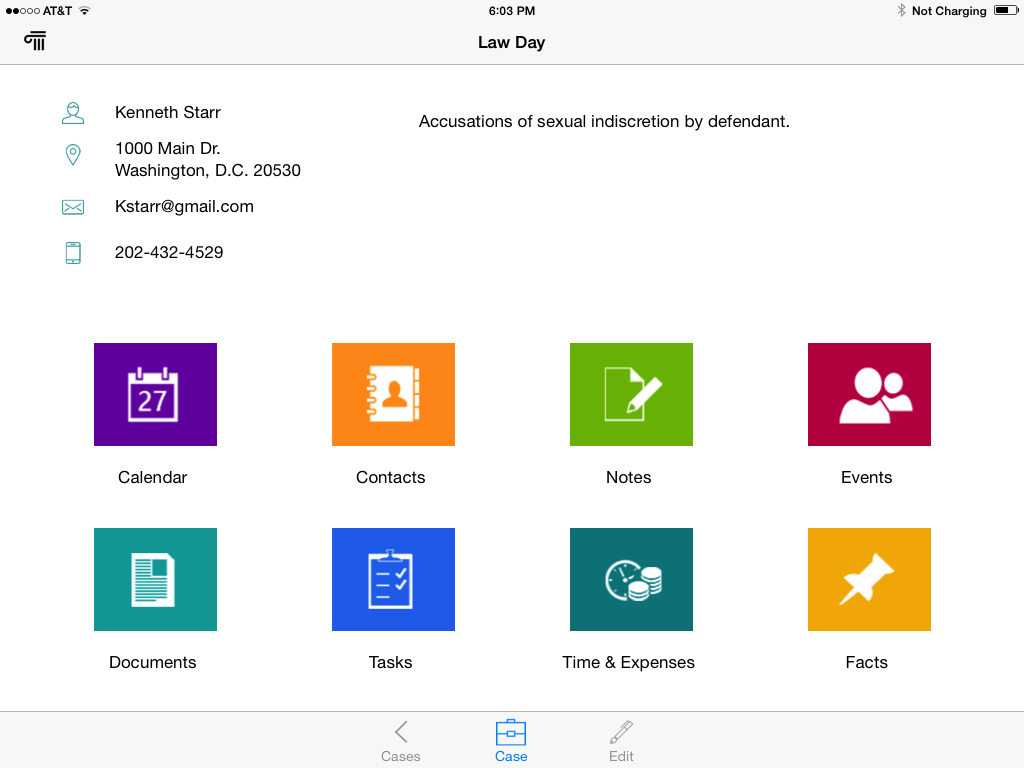 CaseManager's dashboard on the iPad.