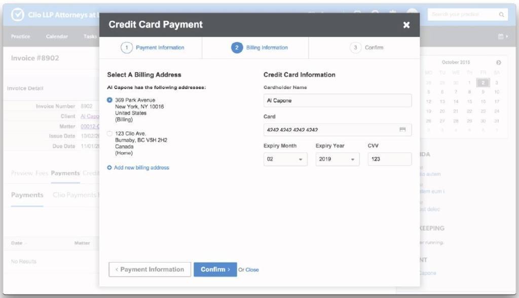 Process credit card payments directly within Clio.