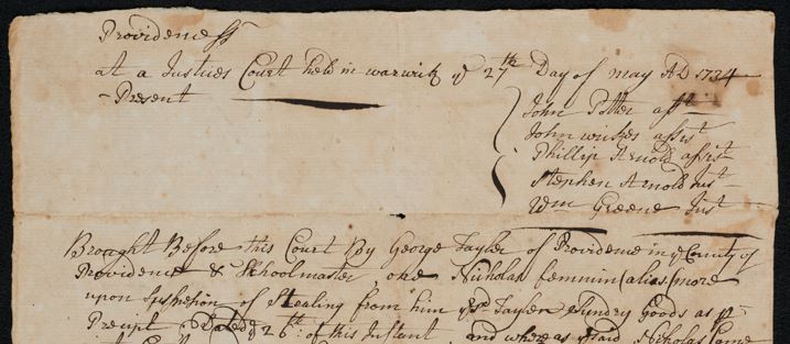 A portion of a 1734 court record from Rhode Island's new digital archive. 
