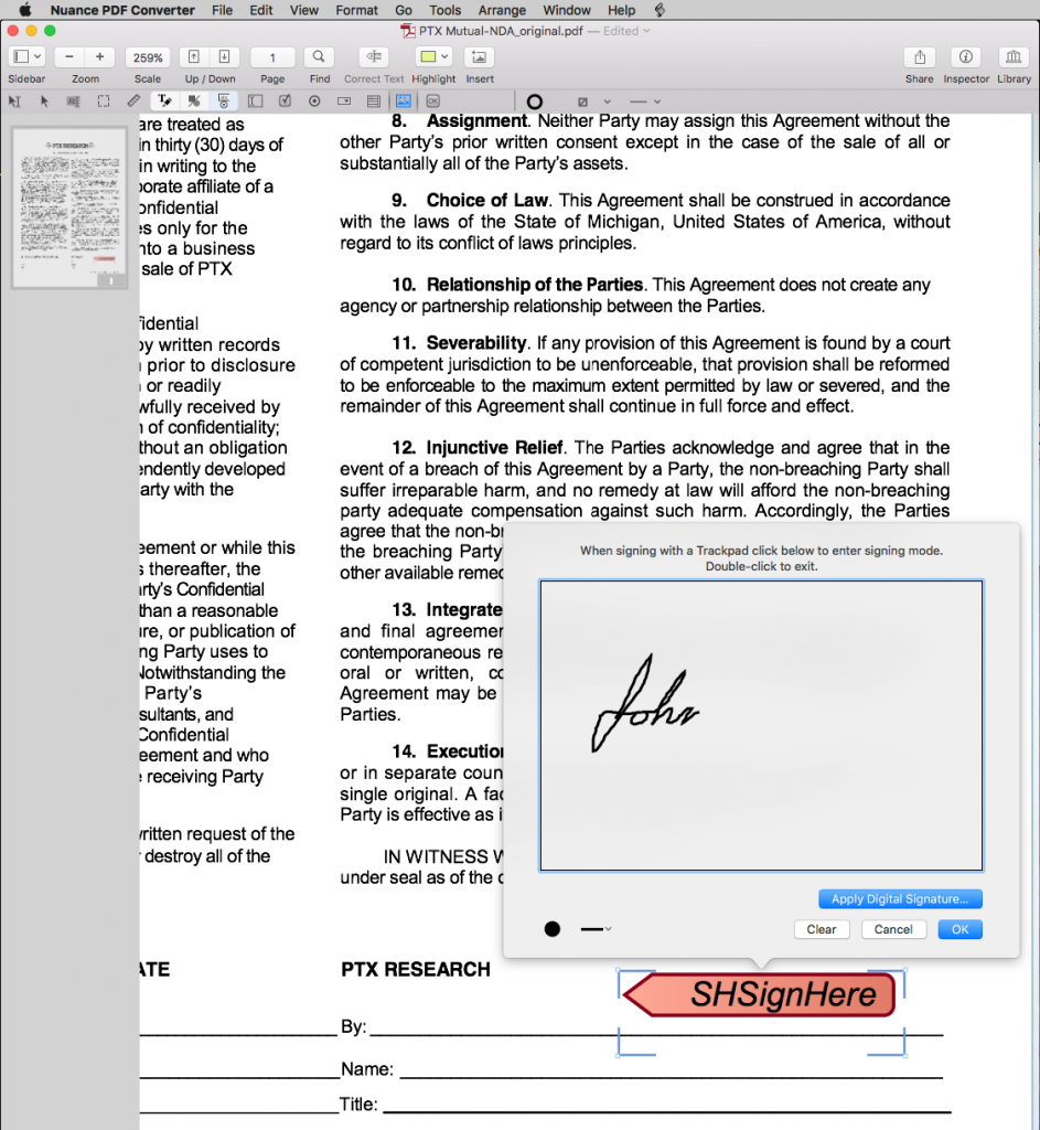 Sign documents using a mouse or Trackpad. 