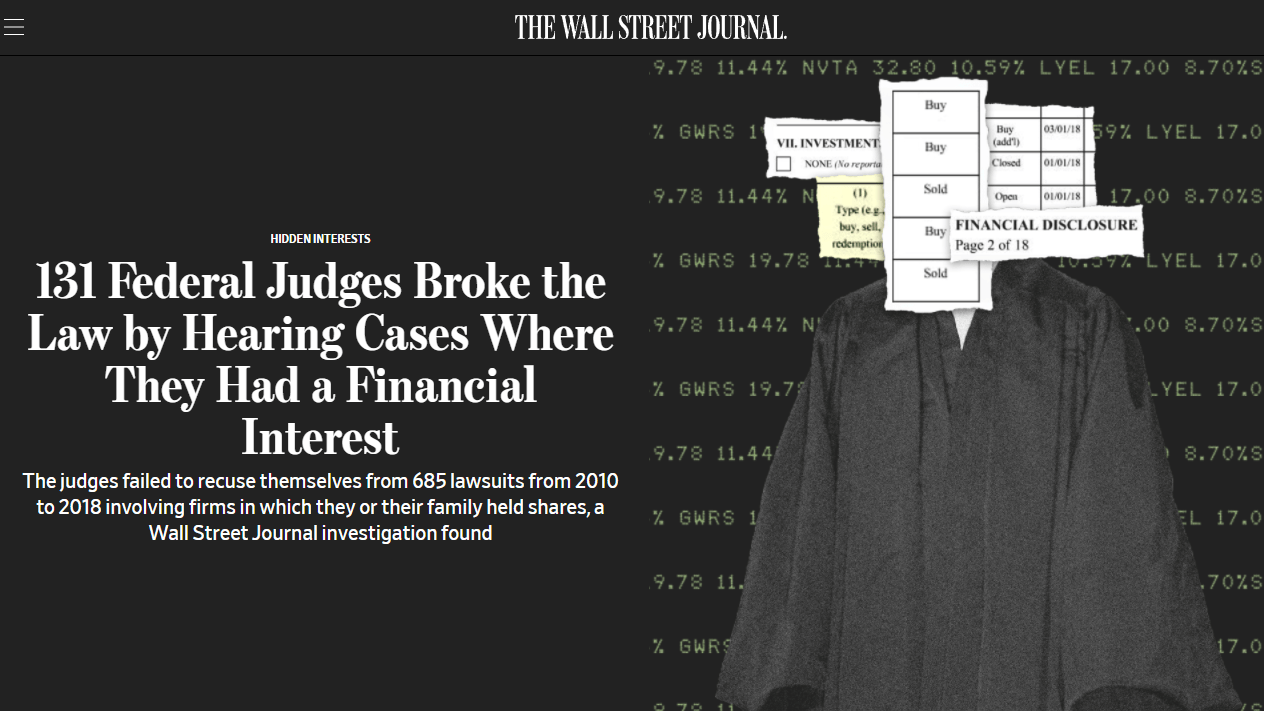 After WSJ&#8217;s Explosive Exposé on Judges&#8217; Financial Conflicts, Free Law Project Posts the Data For All to See